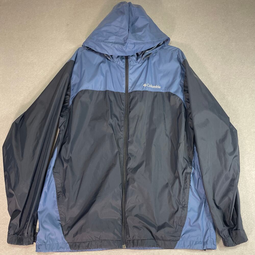 Columbia Omni Shield Jacket Mens Large Packable Hooded Blue Black Windbreaker